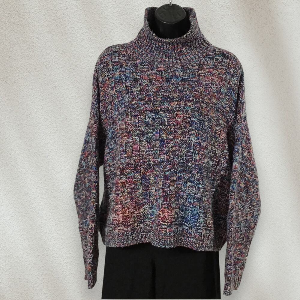 Elodie Multicolor Mohair Blend Chunky Knit Mock Neck Sweater Size M Cozy